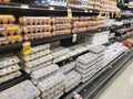 Wilmington, Delaware, U.S.A - May 30, 2023 - The selections of different size eggs on the shelves