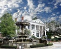 Wilmington, NC - USA - 12-30-2021: The Kenan Plaza fountain on Market St in downtown Wilmington with the Bellamy Mansion Museum