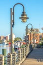 Wilmington , North Carolina / USA - September 25 2019 :Riverwalk along the waterfront of the Cape Fear River in the morning. Royalty Free Stock Photo