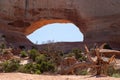 Wilson Arch, a natural sandstone arch located 24 miles south of Moab, Utah. Amazing view looking down into the valley Royalty Free Stock Photo