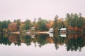 Wilson Lake with autumn color, in Wilton, Maine