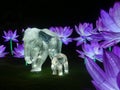 Wiltshire, UK - December 15 2018: The Festival of Light at Longleat depicting a story of 2 young travellers travelling through