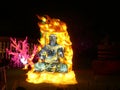 Wiltshire, UK - December 15 2018: The Festival of Light at Longleat depicting a story of 2 young travellers travelling through