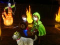 Wiltshire, UK - December 15 2018: The Festival of Light at Longleat depicting a story of 2 young travellers travelling through