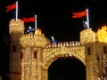 Wiltshire, UK - December 15 2018: The Festival of Light at Longleat depicting a story of 2 young travellers travelling through