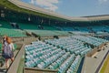 Wimbledon tennis stadium. Tennis center court with empty seats in London, England