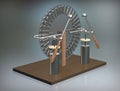 Wimshurst machine with two Leyden jars. 3D illustration of electrostatic generator. Physics. Science classrooms experiment. Royalty Free Stock Photo