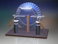 Wimshurst machine with two Leyden jars. 3D illustration of electrostatic generator. Physics. Science classrooms experiment.