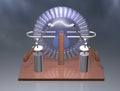 Wimshurst machine with two Leyden jars. 3D illustration of electrostatic generator. Physics. Science classrooms experiment. Royalty Free Stock Photo