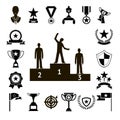 Win Awards Symbols and Trophy Silhouette Icons Set Isolated Vector Illustration