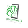 A win. banknotes and a smartphone. Vector template for websites, applications and creative ideas Royalty Free Stock Photo