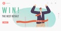 Win the Best Results Landing Page Template. Cheerful Business Man Crossing Finish Line of Hurdle Jump Racing Track Royalty Free Stock Photo