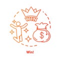 Win concept icon. Jackpot, success idea thin line illustration. Lottery, casino victory. Winner, champion. Sack of money