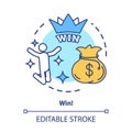 Win concept icon. Jackpot, success idea thin line illustration. Lottery, casino victory. Winner, champion. Sack of money