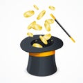 Win Concept with Magic Hat and Gold Coins. Vector Royalty Free Stock Photo