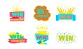 Win, Congrats Colorful Labels, Bright Congratulations Stickers Vector Illustration Vector Illustration