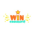 Win Congratulations Sticker With Star And Sparks Design Template For Video Game Winning Finale