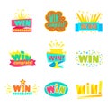 Win Congratulations Stickers Collection Of Comic Designs For Video Game Winning Finale