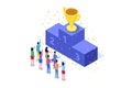 Win, Isometric winner business, success and achievement concept