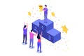 Win, Isometric winner business, success and achievement concept