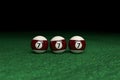 Win, Number Seven, Three Billiard Balls on Green Felt