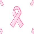 Pink ribbon breast cancer awareness symbols pattern. Seamless pattern.