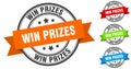 win prizes stamp. round band sign set. label