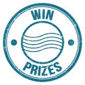 WIN PRIZES text on blue round postal stamp sign Royalty Free Stock Photo