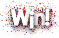 Win sign with colorful confetti. Royalty Free Stock Photo