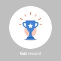 Win super prize, reward program, winner cup, first place bowl, achievement and accomplishment concept, flat icon Royalty Free Stock Photo