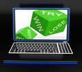 Win, Try, Lose Dices On Laptop Shows Gambling Royalty Free Stock Photo