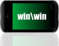 Win word. Education concept . Detailed modern smartphone