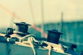 Winch capstan with rope on sailing boat. Royalty Free Stock Photo