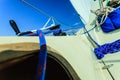 Winch capstan with rope on sailing boat. Royalty Free Stock Photo