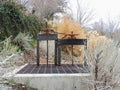 Winch of pair of irrigation ditch gates against sky with tall grass in Memory Grove Park in Salt Lake City Utah along the Wasatch Royalty Free Stock Photo