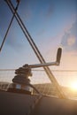 Winch with rope on a sail boat in the sea Royalty Free Stock Photo