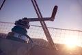 Winch with rope on a sail boat in the sea Royalty Free Stock Photo