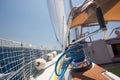 Winch with rope on a sail boat in the sea Royalty Free Stock Photo