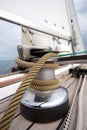 Winch with rope on sailing boat