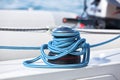 Winch and rope, yacht detail. Royalty Free Stock Photo