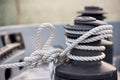 Winch and rope, yacht detail Royalty Free Stock Photo