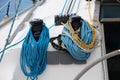 The winches and ropes of a sailboat, detail