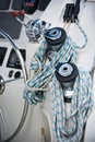 Winches and ropes, sailing yacht detail Royalty Free Stock Photo