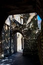 Winchester Cathedral,flying buttress and shaded footpath,Hampshire,England,United Kingdom Royalty Free Stock Photo