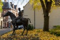 11/06/2019 Winchester, Hampshire, UK The Horse and Rider statue in Winchester, UK by Elisabeth Frink during autumn