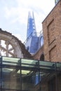 Winchester Palace, rose window, The Shard skyscraper in the background, London, United Kingdom