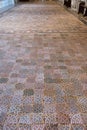 Winchester UK. Close up of the medieval encaustic floor tiles in the south isle of the retrochoir at Winchester Cathedral