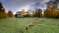 Frosty morning light on St Cross Hospital near Winchester, UK