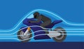 Wind aerodynamic technology on motorsport, motorbike with windforce control to improve acceleration concept illustration vector Royalty Free Stock Photo