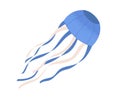 Wind air kite flying. Kids floating paper toy of jellyfish shape. Childish entertainment object design with chord